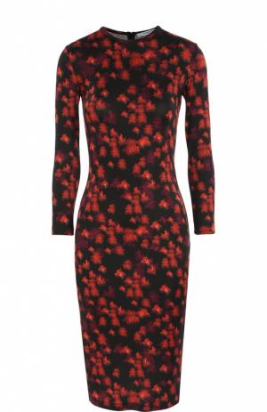 Платье-футляр с длинным рукавом и цветочным принтом Givenchy. Цвет: черный