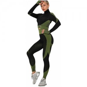 Костюм для фитнеса женский темно-зеленый (RUS L) Россия. Цвет: зеленый/черный