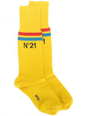 Носки с полосами и логотипом Nº21. Цвет: жёлтый и оранжевый