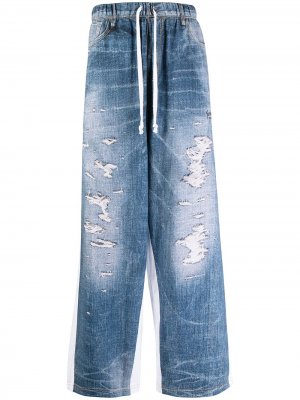 Широкие джинсы с эффектом потертости FIVE CM. Цвет: синий