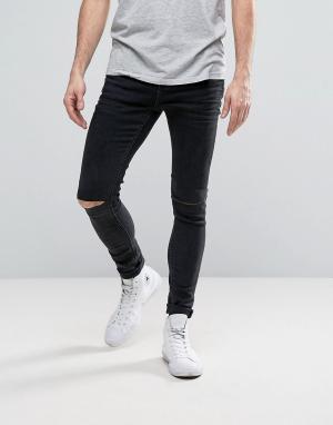 Серые джинсы скинни с рваной отделкой Selected Homme. Цвет: серый