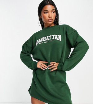 Зеленое платье-свитер миди с графическим принтом Manhattan-Зеленый цвет Missguided