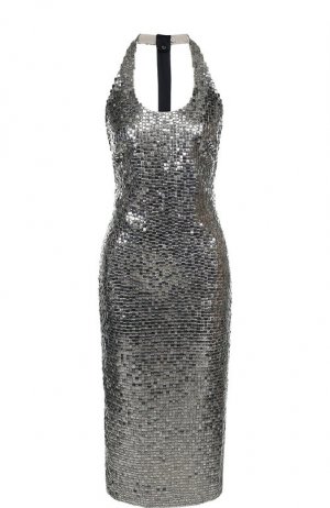 Приталенное платье-миди с пайетками и открытой спиной Tom Ford. Цвет: серебряный