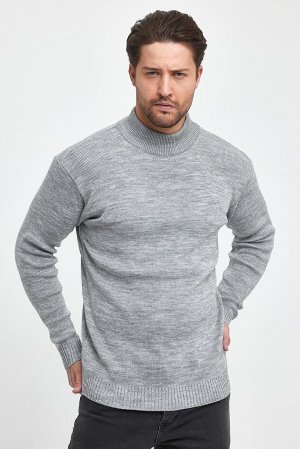 Текстурированный мужской трикотажный свитер стандартного кроя с полуводолазкой RF0446 , серый THE RULE