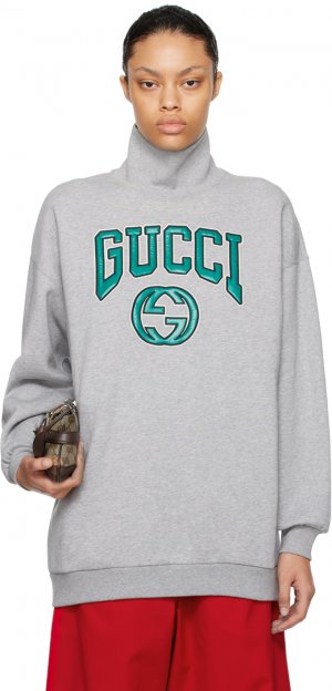 Серый свитшот с аппликацией Gucci