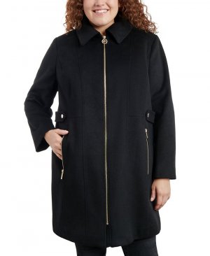 Женское пальто больших размеров с клубным воротником и молнией спереди, черный Michael Kors
