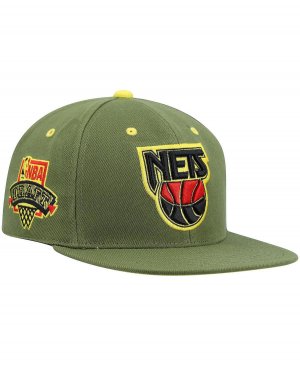 Мужская кепка с крышками оливкового цвета, Нью-Джерси Нетс, Дасти НБА Драфт, классическая из твердой древесины, приталенная шляпа Mitchell & Ness