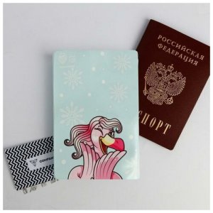Воздушная паспортная обложка-облачко Flamingo party Mikimarket. Цвет: голубой