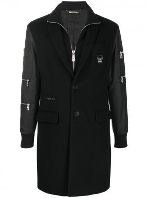 Многослойное длинное пальто Philipp Plein. Цвет: черный