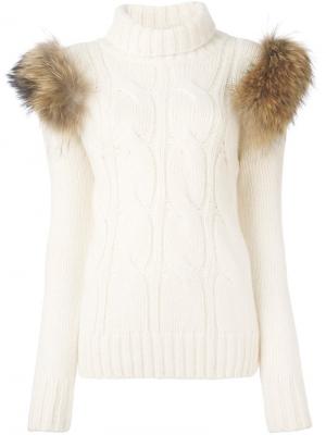 Пуловер вязки косичкой с отворотной горловиной Forte Couture. Цвет: телесный
