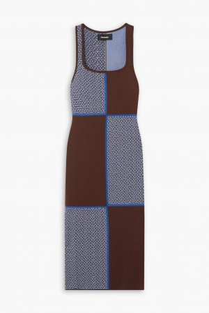 Платье миди жаккардовой вязки в шахматном порядке из шерсти мериноса , коричневый Ahluwalia