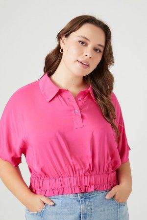 Укороченная рубашка-поло больших размеров, розовый Forever 21