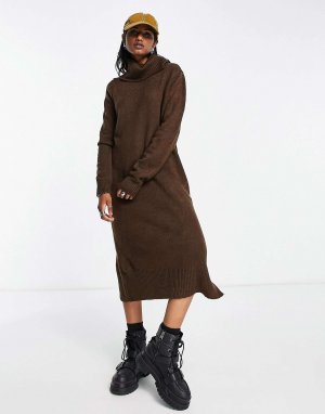 Шоколадно-коричневое платье-джемпер миди Only с высоким воротником