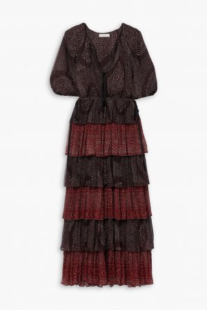 Ярусное платье макси Emi из шелкового крепона с принтом ULLA JOHNSON, бордовый Johnson