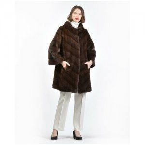 Пальто , норка, силуэт прямой, карманы, размер 48, коричневый Mala Mati. Цвет: коричневый