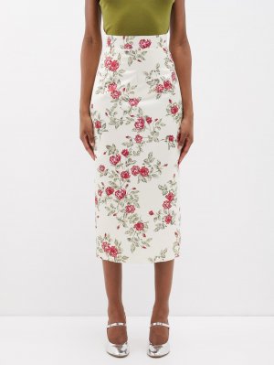 Атласная юбка-карандаш lorinda с цветочным принтом, белый Emilia Wickstead