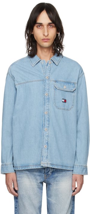Джинсовая рубашка с вышивкой цвета индиго Tommy Jeans