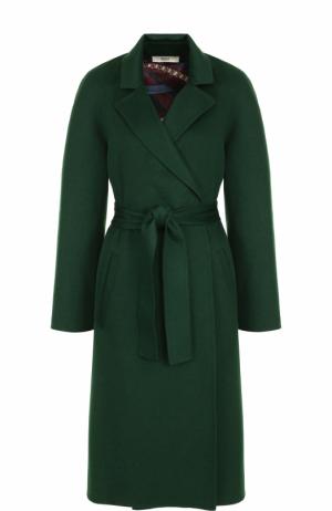 Однотонное шерстяное пальто с поясом Bally. Цвет: темно-зеленый