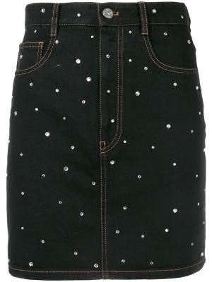 Джинсовая юбка с вышивкой Miu. Цвет: черный