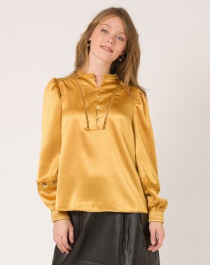 Атласная женская блузка с длинным рукавом , золото Naf