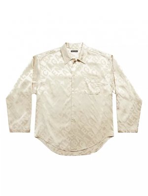 Рубашка большого размера в минималистском стиле с логотипом по всей длине , бежевый Balenciaga