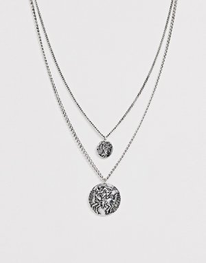 Серебристое ожерелье с цепочками в несколько рядов и подвесками DesignB London. Цвет: серебряный