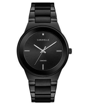 Мужские черные часы-браслет из нержавеющей стали с бриллиантами, 40 мм Caravelle