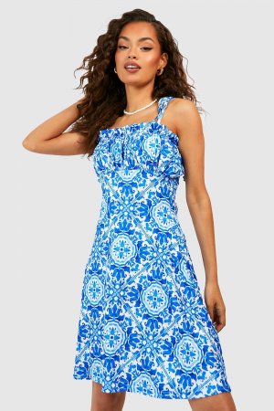 Солнцезащитное платье в ребки с принтом плитки , синий Boohoo