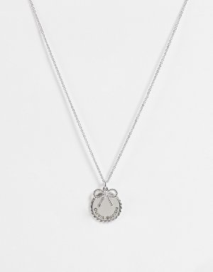 Серебристое ожерелье с монеткой и бантиком в винтажном стиле -Серебристый Olivia Burton
