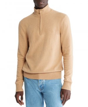 Мужской пуловер с молнией на четверть отделкой в рубчик , коричневый Calvin Klein
