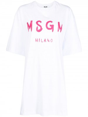 Платье-футболка с логотипом MSGM. Цвет: белый