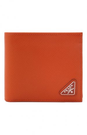 Кожаное портмоне Prada. Цвет: оранжевый