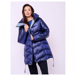 Куртка , демисезон/зима, удлиненная, силуэт прямой, ультралегкая, капюшон, манжеты, стеганая, карманы, подкладка, утепленная, влагоотводящая, ветрозащитная, пояс/ремень, размер 46, синий Franco Vello. Цвет: синий