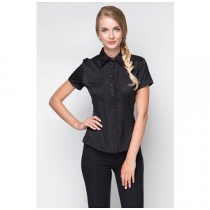 Блуза , прилегающий силуэт, короткий рукав, размер 40, черный Marimay. Цвет: черный