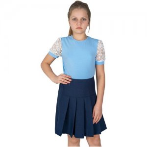 Блузка школьная для девочки, размер 146 / Праздничная девочки Стильная,модная с коротким ажурным рукавом Энди. Цвет: голубой