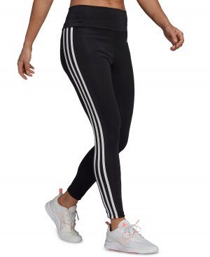 Женские тренировочные леггинсы полной длины с 3 полосками и высокой талией, черно-белый Adidas