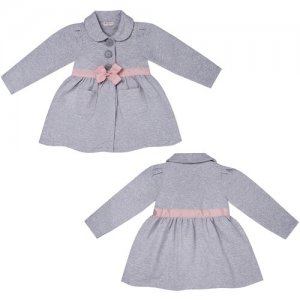 Жакет для девочки , 3-9 лет, 98 -128 см, серый меланж, на пуговицах, с розовым бантом, карманами Diva Kids. Цвет: серый/розовый