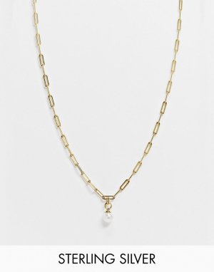 Позолоченное ожерелье из стерлингового серебра с овальной жемчужной подвеской -Золотистый Serge DeNimes