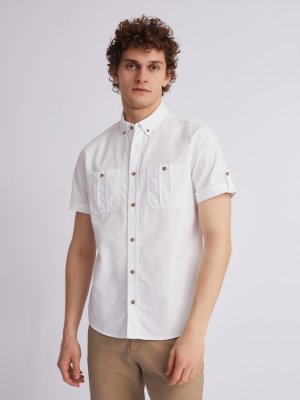 Рубашка из хлопка с коротким рукавом zolla. Цвет: белый