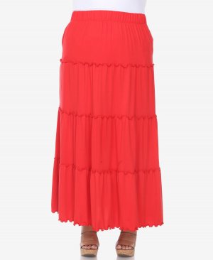 Многоярусная длинная юбка больших размеров , красный White Mark