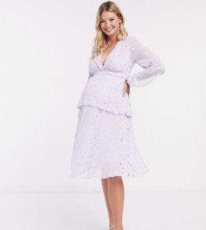 Ярусное платье мидакси лавандового цвета с принтом звезд Maternity-Фиолетовый цвет Queen Bee