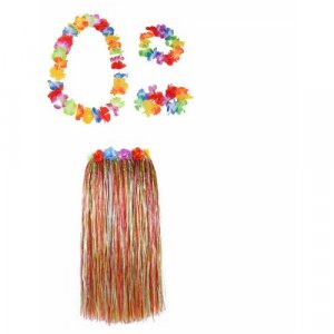 Гавайская юбка разноцветная 80 см, ожерелье лея 96 венок, 2 браслета (набор) Happy Pirate. Цвет: коричневый