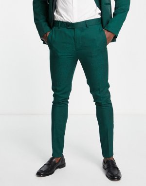 Свадебные жаккардовые брюки зауженного кроя под смокинг с цветочным узором -Зеленый цвет Bolongaro Trevor