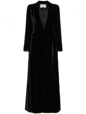 Длинное бархатное пальто Olivier Theyskens. Цвет: чёрный
