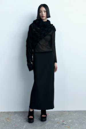Вязаное мини-платье с капюшоном , черный ZARA