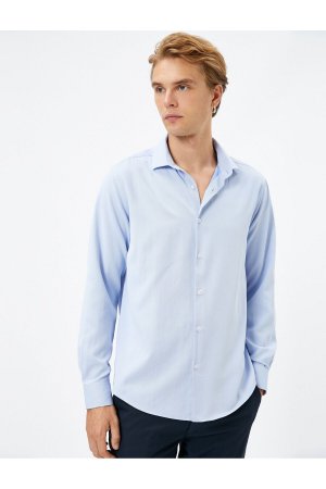 Базовая рубашка с классическим воротником на пуговицах и длинными рукавами, без железа , синий Koton
