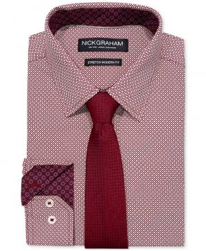 Мужская классическая рубашка узкого кроя Crossroads Squares & Набор галстуков , красный Nick Graham