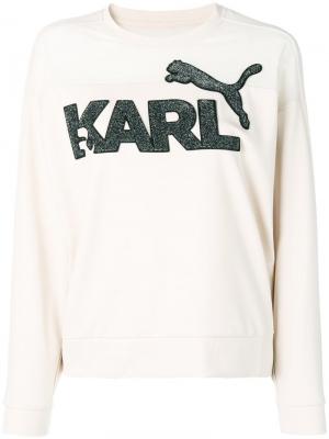 Свитер PUMA x Karl Lagerfeld с логотипом. Цвет: нейтральные цвета