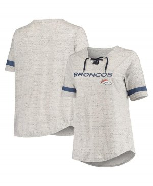 Женская серая футболка Denver Broncos с v-образным вырезом и шнуровкой больших размеров Profile