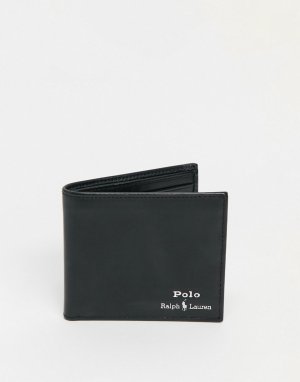 Черный складывающийся кожаный кошелек с визитницей серебристым блестящим логотипом -Черный цвет Polo Ralph Lauren